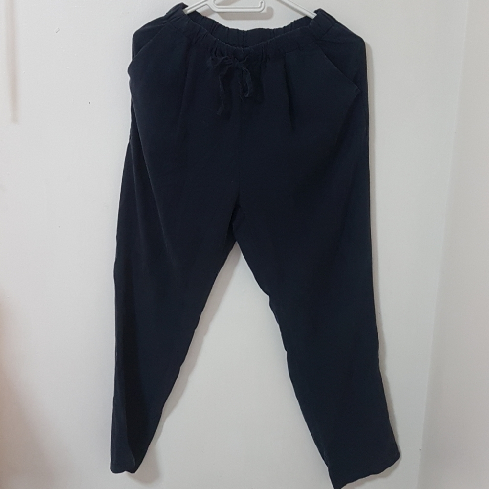 Muji Women Tencel Easy Tapered Pants Small Navy